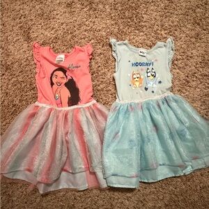 Disney Moana and Bluey Kids Dresses - Pink and Blue